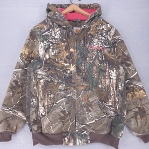 Carhartt Jacket Womens L 12/14 Realtree Camo Pink Lining Logo Hunting 101216 977